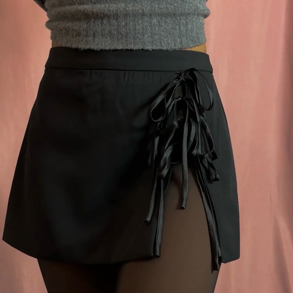 Crybaby Black Mini Skirt with Ribbon Detail
